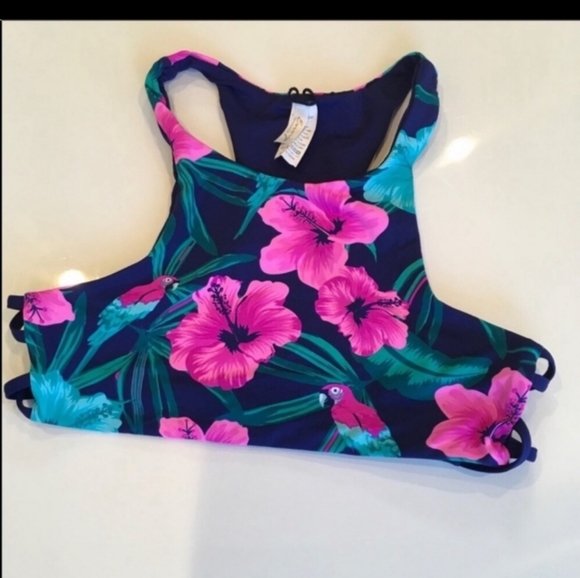 🥳HP🥳 Pink Lily Swim Top Purple Pink Blue Flower Women's size S - Picture 4 of 5